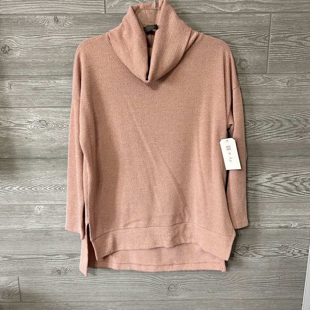 Clara Sun Woo‎ Waffle Knit Cowl Turtleneck Hi-Low Sweater Top - Blush size XS